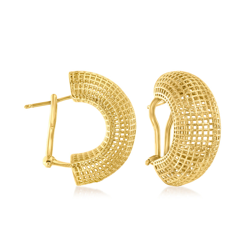 Gold mesh half-hoop C-hoop earrings with post backs
