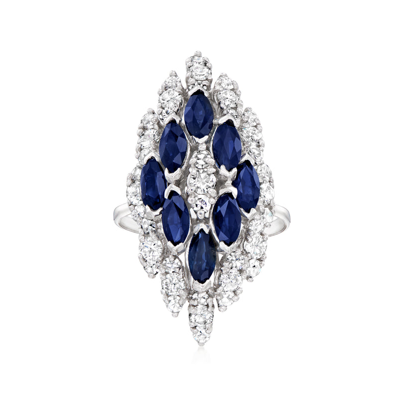 Marquise sapphire and diamond ring with oval cluster in 14kt white gold