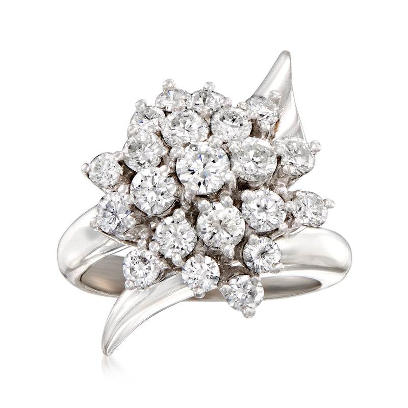 Vintage platinum diamond cluster cocktail ring with clustered round diamonds