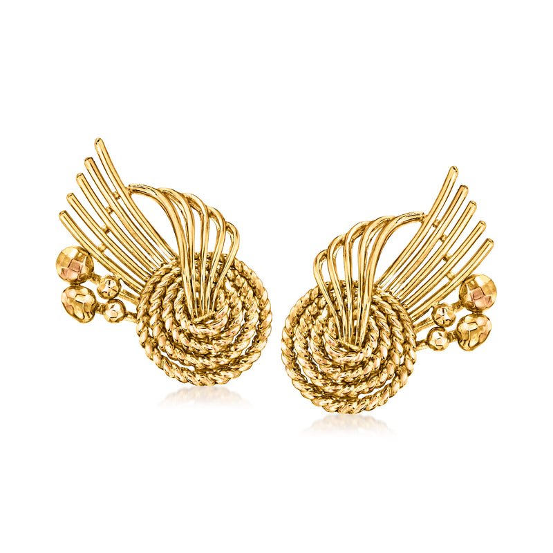 Vintage fan-style clip-on earrings in 18kt yellow gold with woven wire design