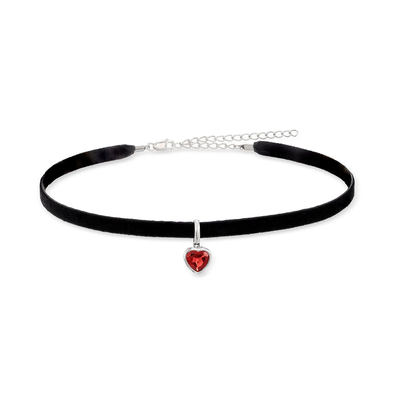 1.90 Carat Garnet Heart Choker Necklace with Sterling Silver and Black Velvet Cord