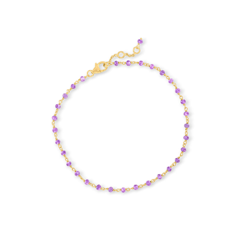 Gold over sterling amethyst bead anklet with small link clasp and purple round beads