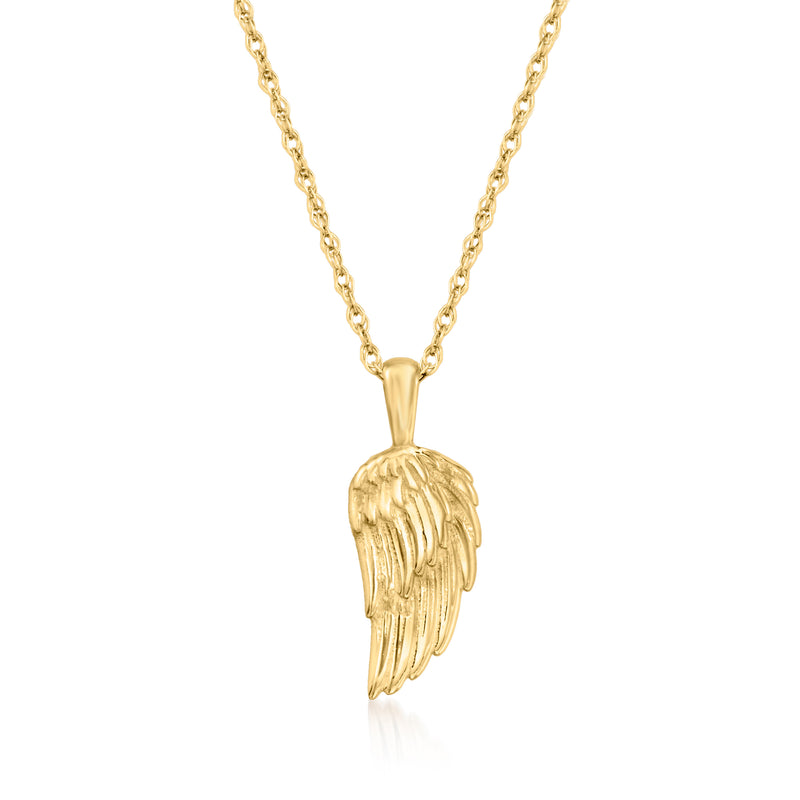 14kt yellow gold angel wing pendant necklace with linked chain