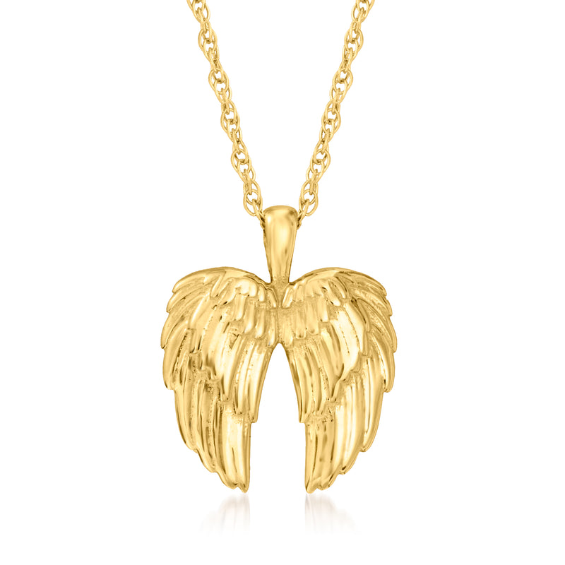 14kt yellow gold angel wings pendant necklace with polished open-wing design
