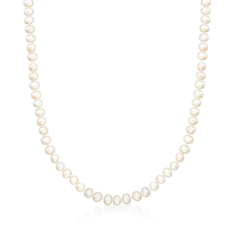 5-6mm cultured pearl necklace with round pearls on a yellow gold chain