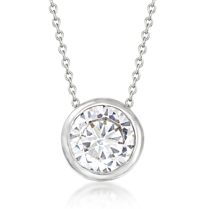 Sterling silver CZ solitaire pendant necklace with round bezel-set center stone