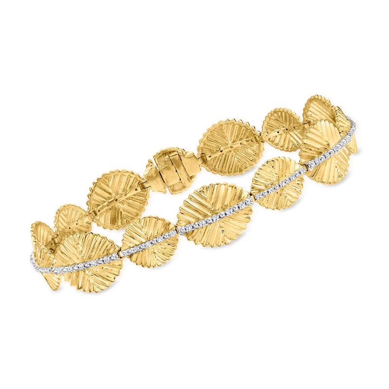 Diamond fan link bracelet in gold with sparkling stones across center