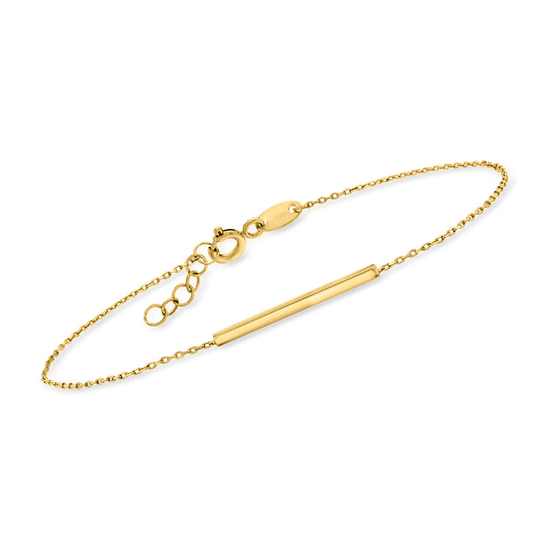 14kt yellow gold bar bracelet with slim chain and lobster clasp