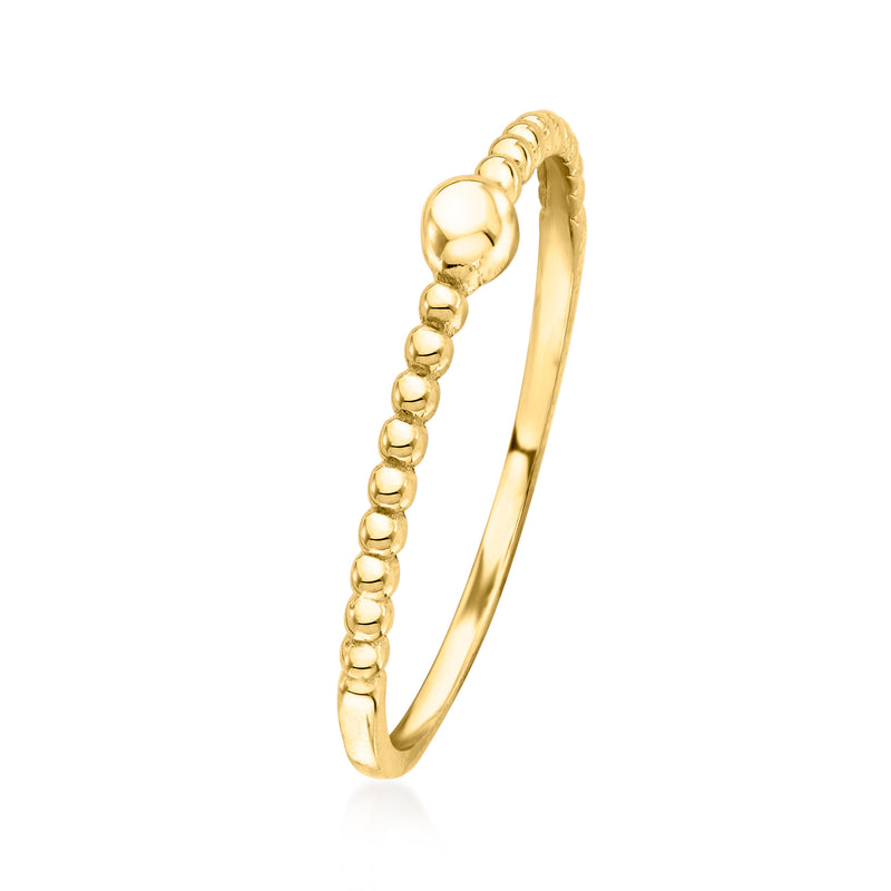 14kt yellow gold beaded band ring with small ball detail, side view