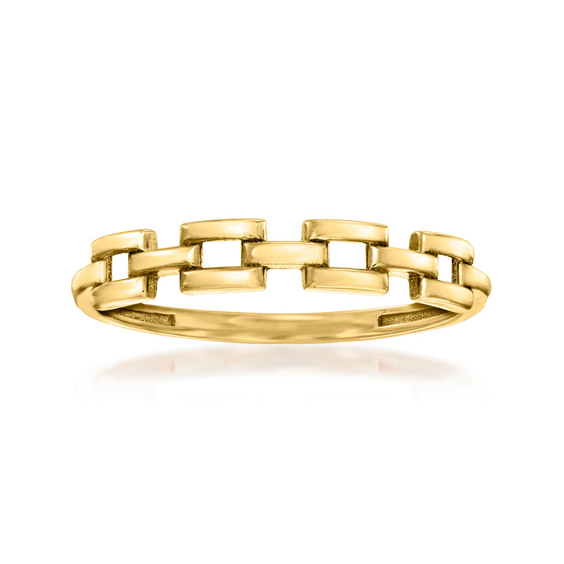 14kt yellow gold panther-link ring with polished rectangular links