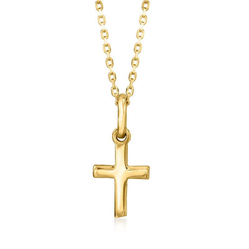 14kt yellow gold cross pendant with polished finish and chain links