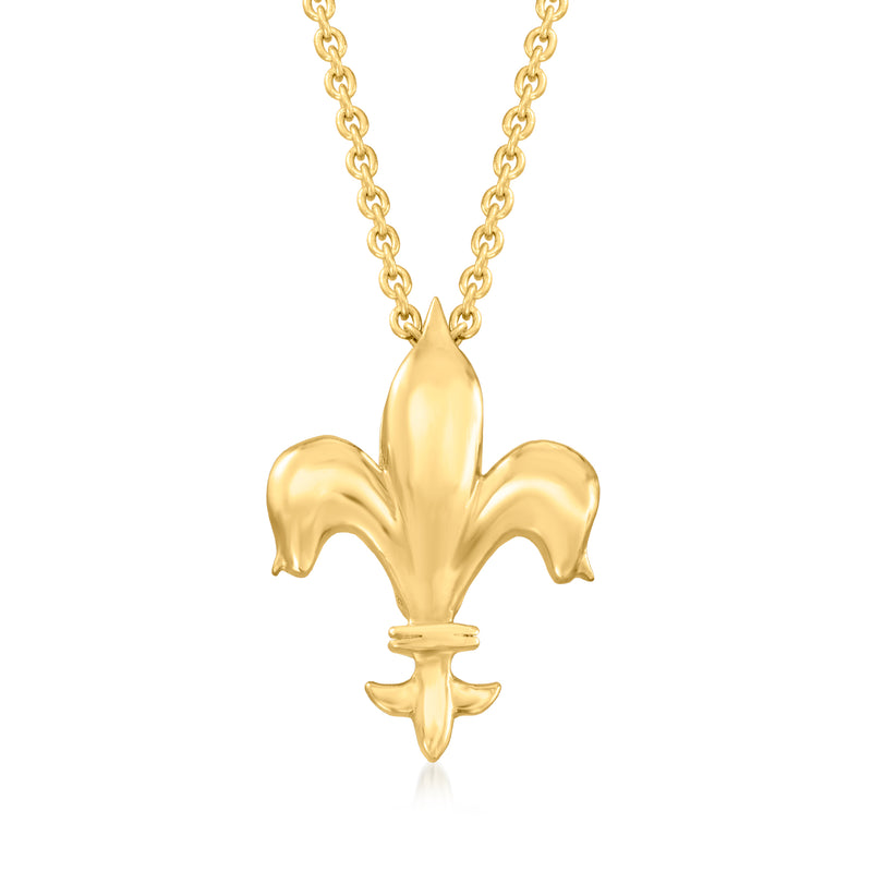 18kt yellow gold fleur-de-lis pendant necklace with linked chain