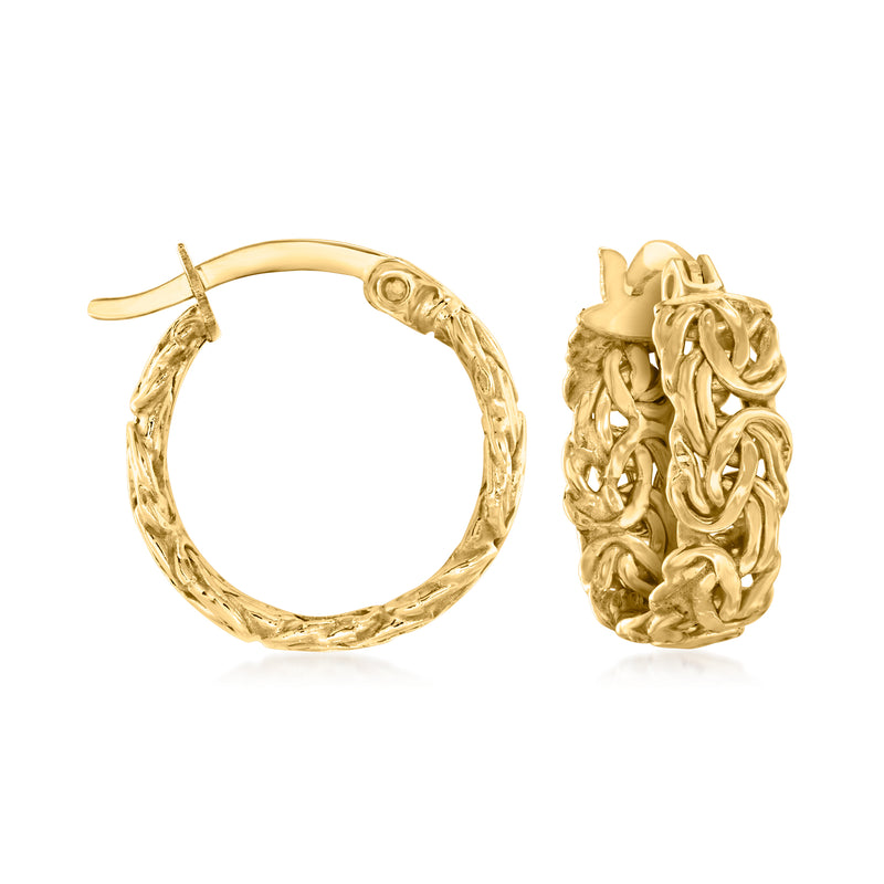 10kt yellow gold Byzantine hoop earrings with textured twisted links