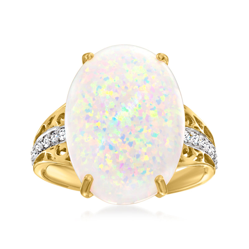 Synthetic opal and diamond ring in 14kt yellow gold