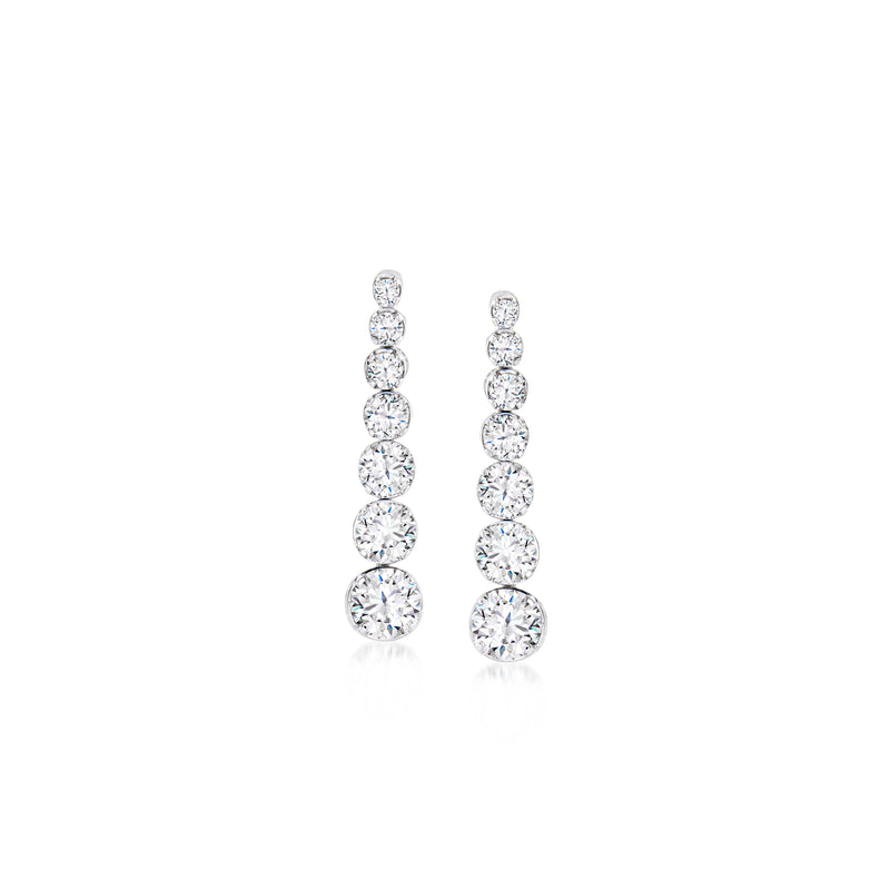Graduated diamond drop earrings, 14kt white gold with five round stones