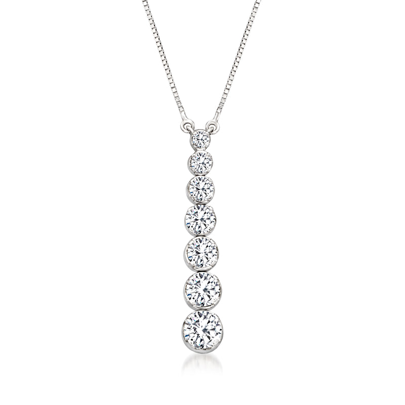 14kt white gold diamond graduated necklace with five round stones in prong settings