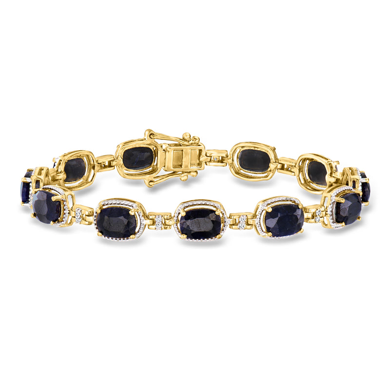 Gold over sterling bracelet with oval dark sapphires and small diamond accents