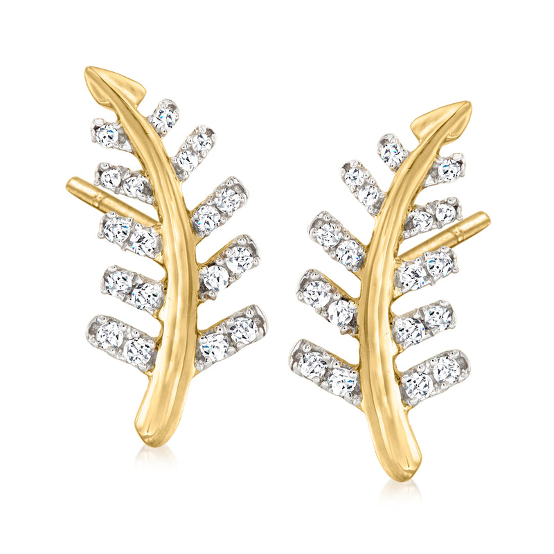 Diamond leaf post earrings in 10kt yellow gold, pair