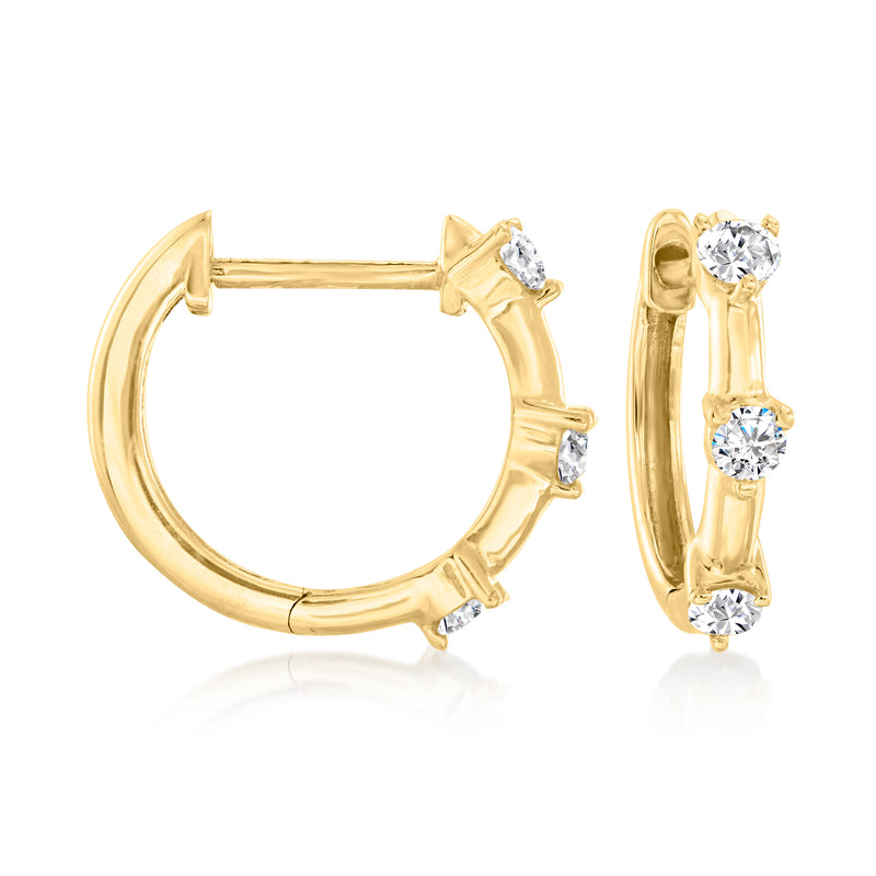 10kt yellow gold huggie hoop earrings with small round diamond accents