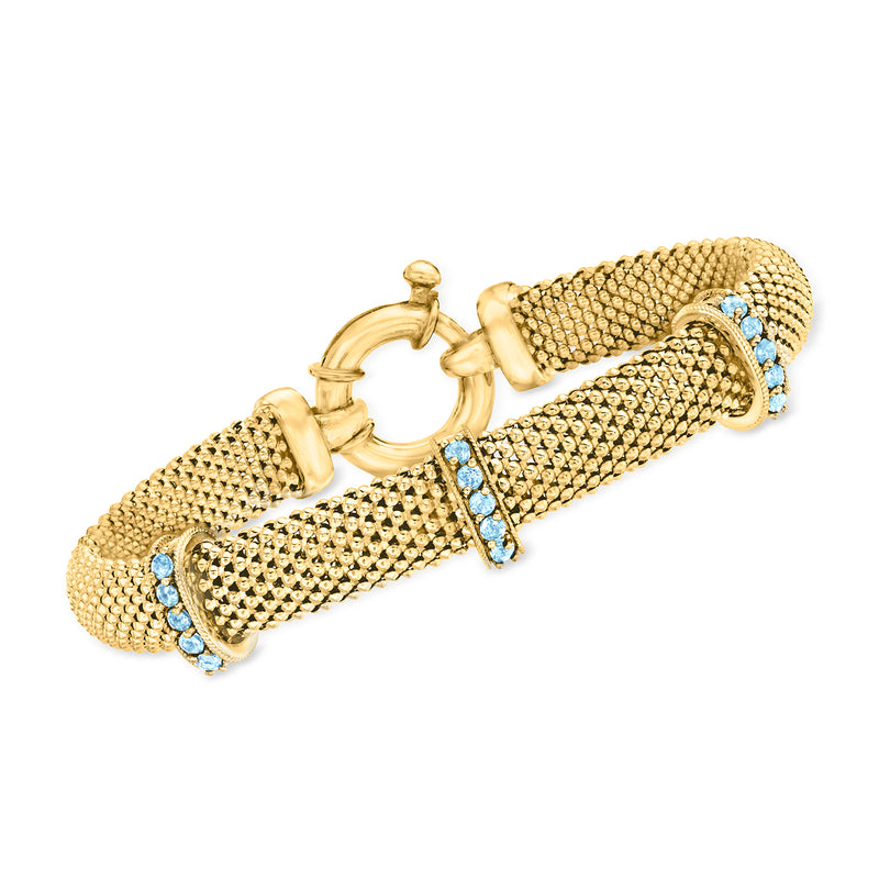 18kt gold over sterling popcorn-chain bracelet with blue gemstone accents and hinged clasp