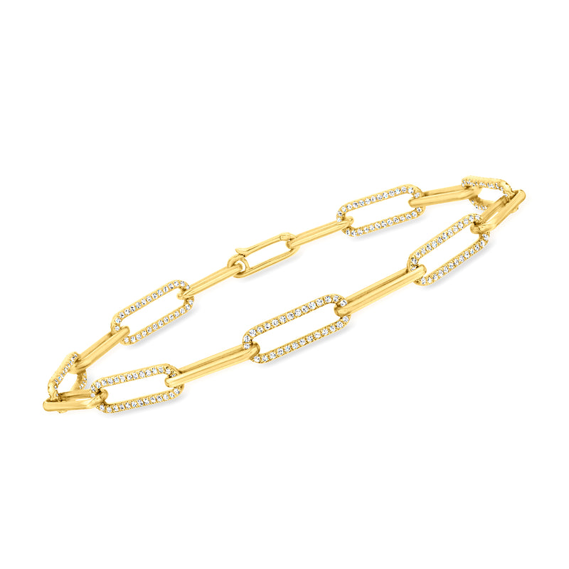 Diamond paper clip link bracelet in 14kt yellow gold