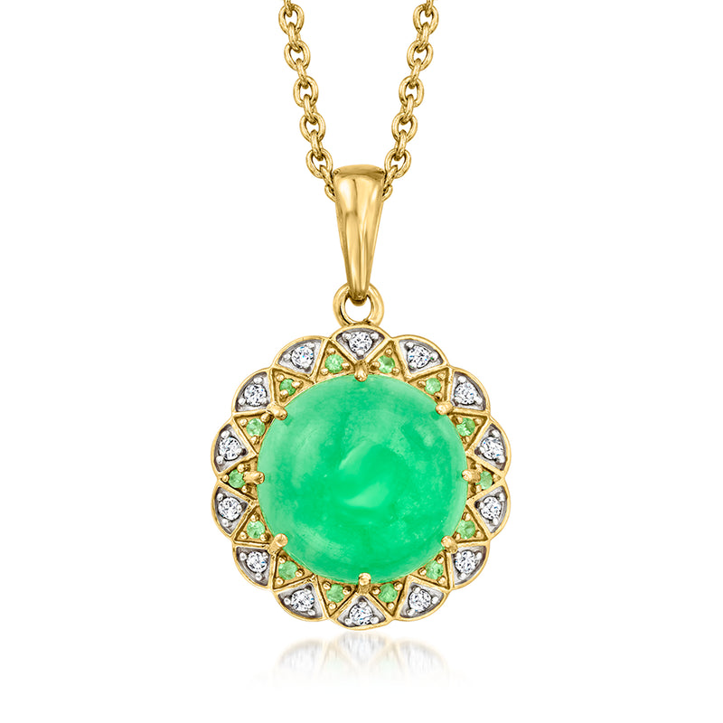 18kt gold over sterling pendant necklace with round green gemstone and zircon halo