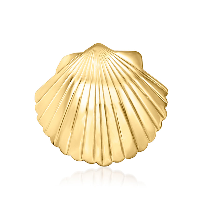 14kt yellow gold seashell pendant with scalloped shell ridges and polished finish