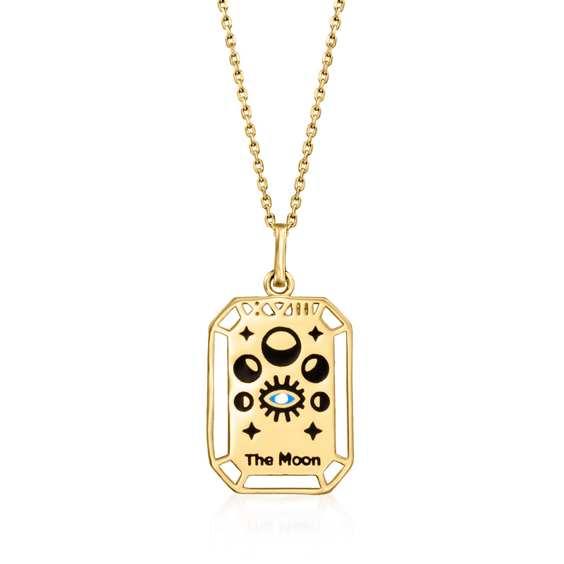 14k yellow gold tarot pendant necklace with multicolored enamel 