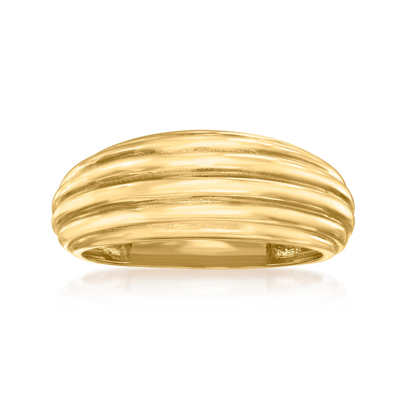 14kt yellow gold ribbed dome ring, rounded ridged band