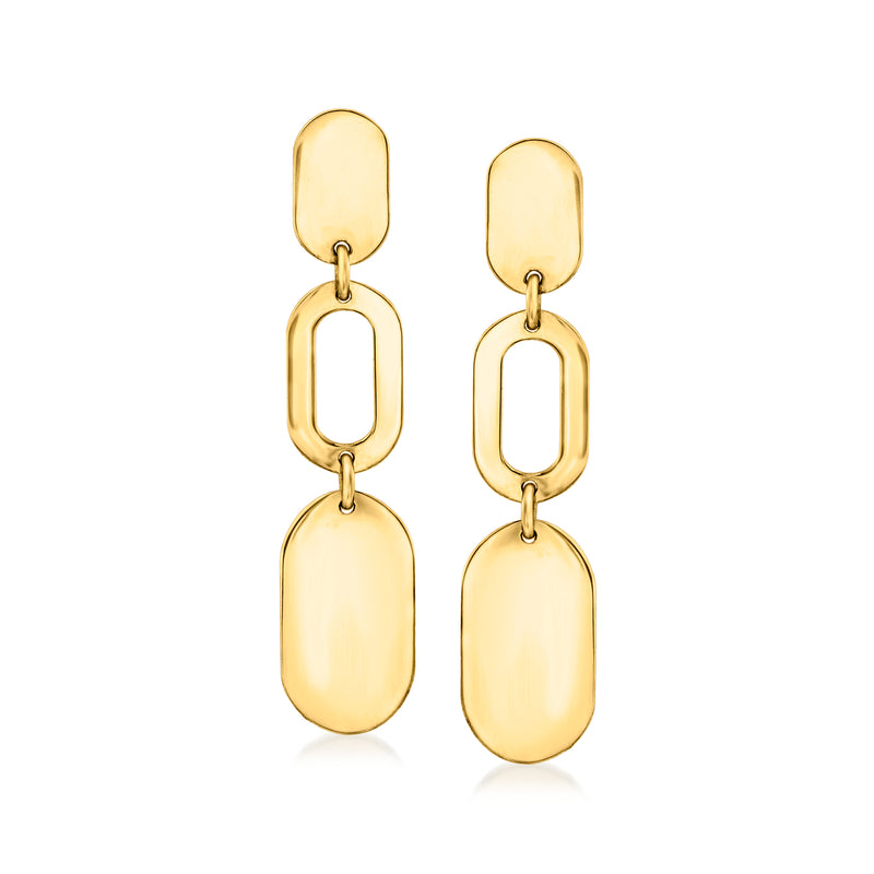 18kt yellow gold geometric drop earrings with three oval links