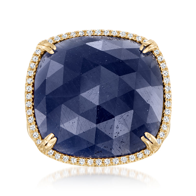 14kt yellow gold oval sapphire cocktail ring with diamond halo