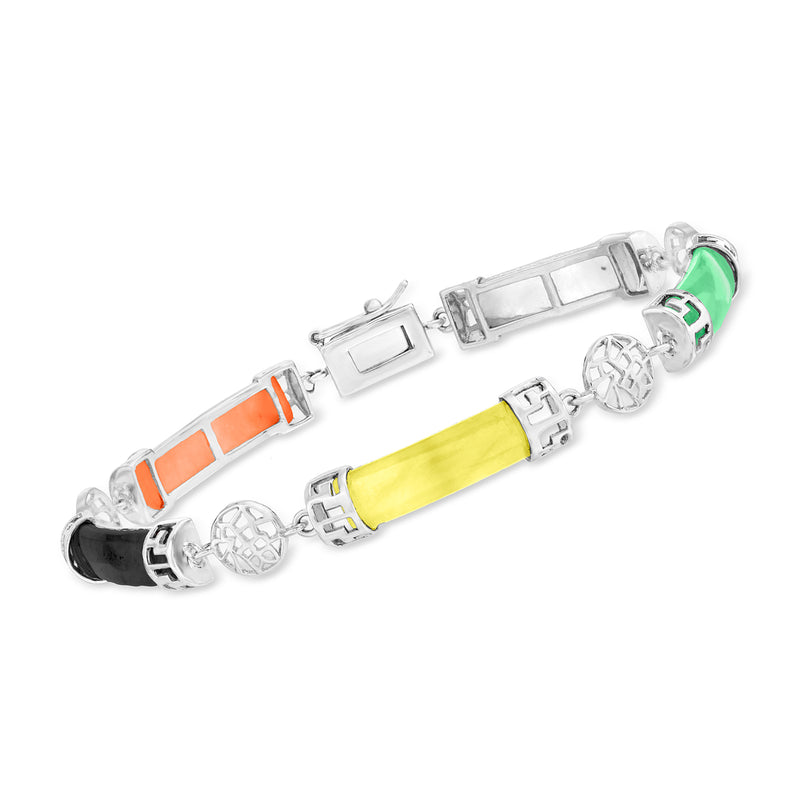 Sterling silver jade bracelet with multicolor rectangular beads and clasp