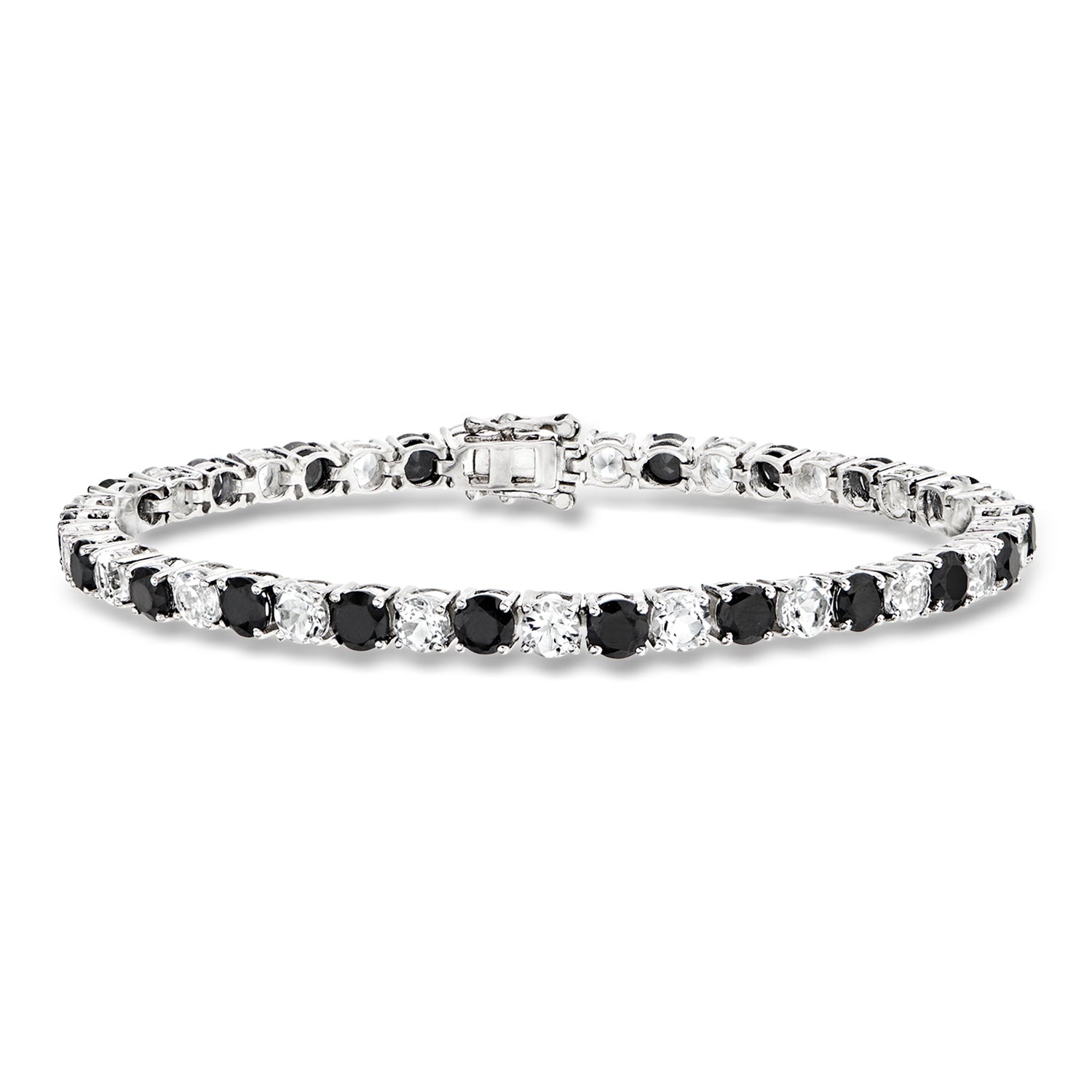 7.25 ct. t.w. White Topaz and 6.00 ct. t.w. Black Spinel Tennis Bracelet in Sterling Silver