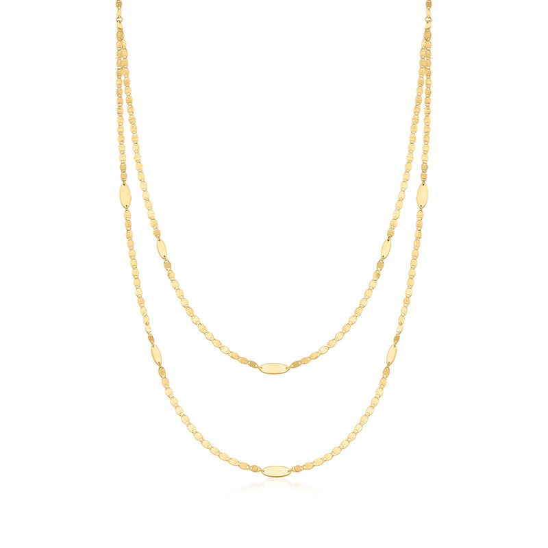 Layered 14kt yellow gold mirror-link necklace with two chain rows
