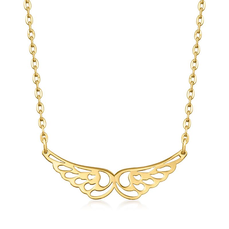14kt yellow gold angel wings necklace with linked chain and sculpted wing pendant