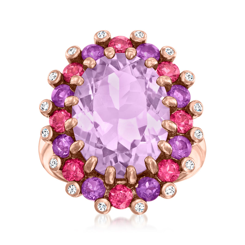 Rose gold over sterling ring with large purple center stone and pink/purple accents
