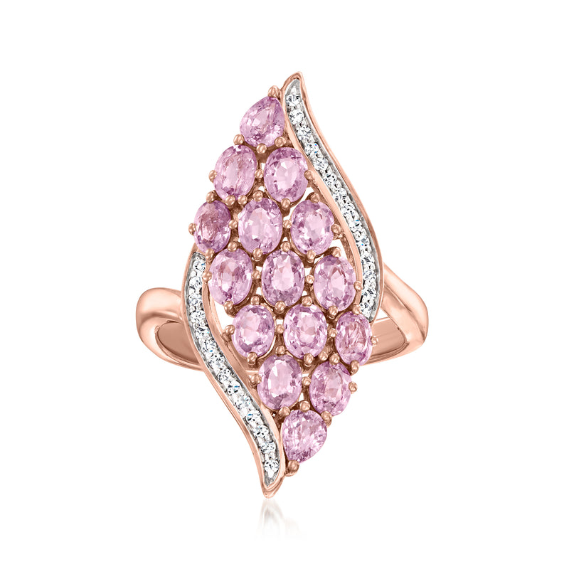 Pink sapphire and diamond swirl ring in rose gold