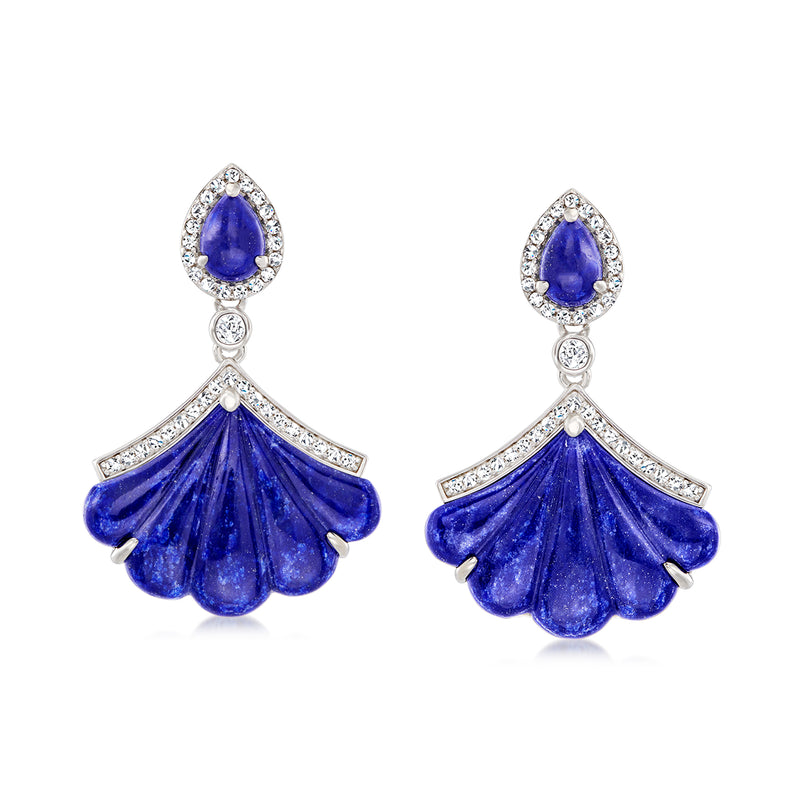 Sterling silver lapis and white zircon fan drop earrings