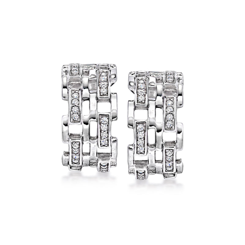 Sterling silver CZ panther-link curved earrings