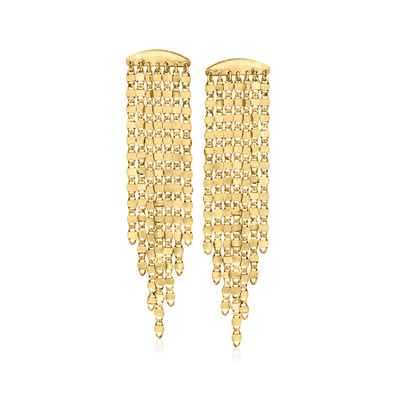 Gold-tone mirror-link drop earrings with cascading chain fringe