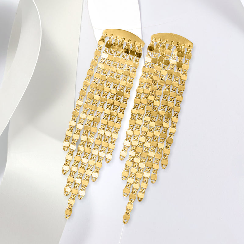 Gold-tone mirror-link drop chandelier earrings with chain tassel fringe