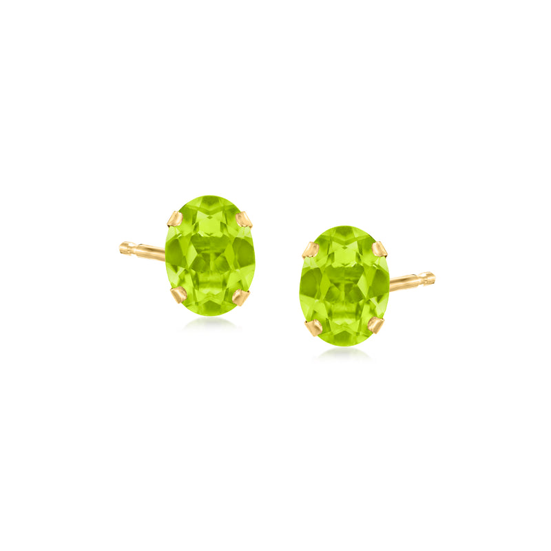 Oval peridot stud earrings, 14kt yellow gold prong-set oval green stones