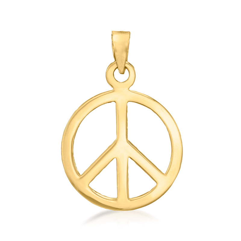 14kt yellow gold peace sign pendant with loop for a chain