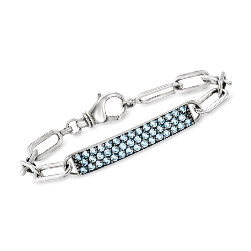 Sterling silver paper clip link bracelet with sky blue topaz bar