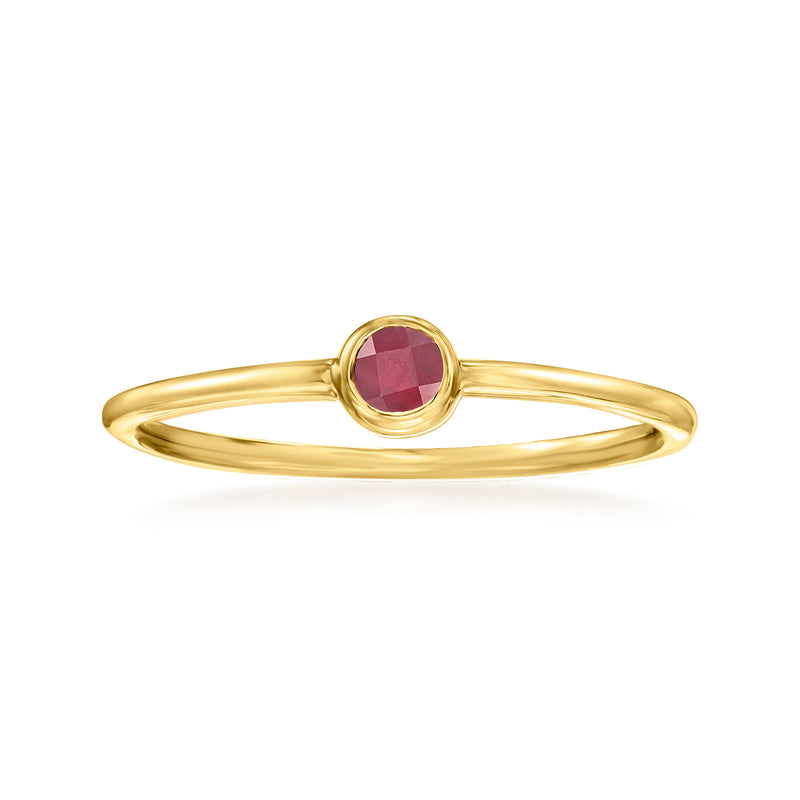 14kt yellow gold ring with round ruby gemstone bezel setting