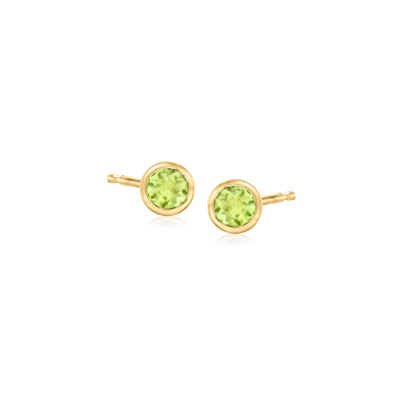 14kt yellow gold peridot stud earrings with round green gemstones