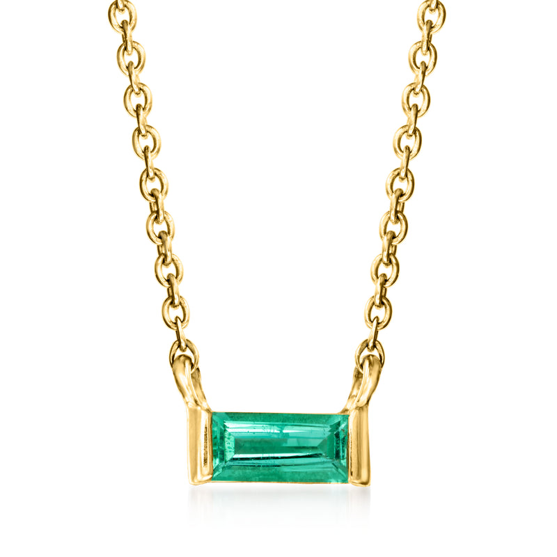 14kt yellow gold necklace with emerald-cut green gemstone pendant and link chain