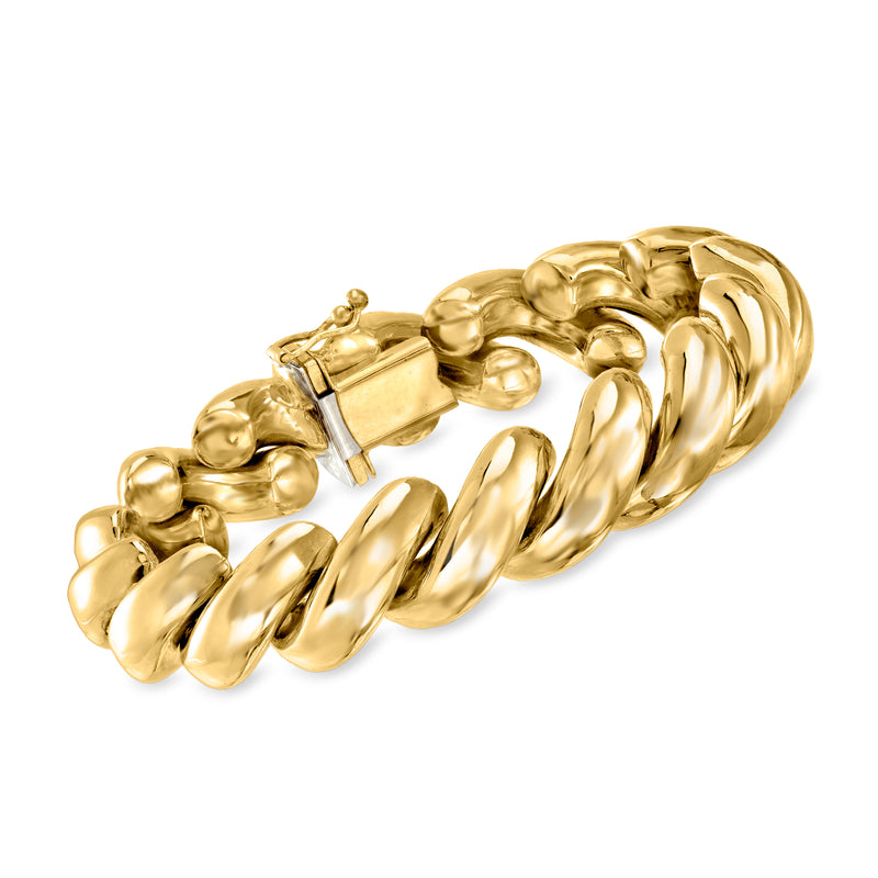 14k yellow gold San Marco bracelet with scalloped chain links and box clasp
