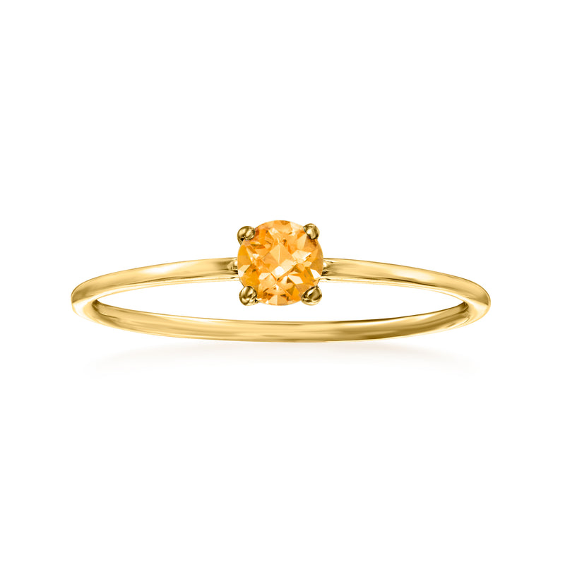 14kt yellow gold citrine solitaire ring with round orange gemstone