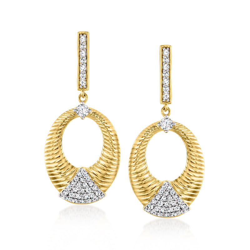 Oval diamond drop earrings in 18kt gold over sterling silver